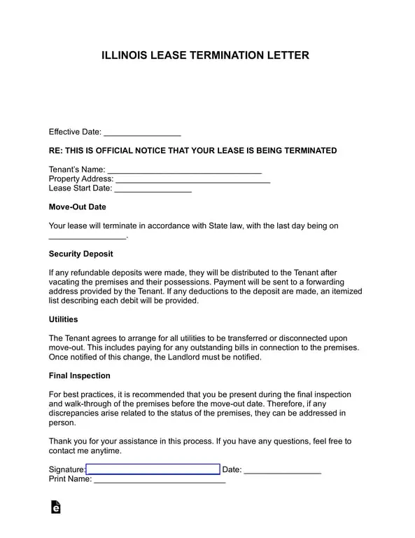 Illinois Lease Termination Letter Details and Requirements