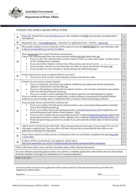 Tourist Visa Application 1419 - Explore Australia with Subclass 600