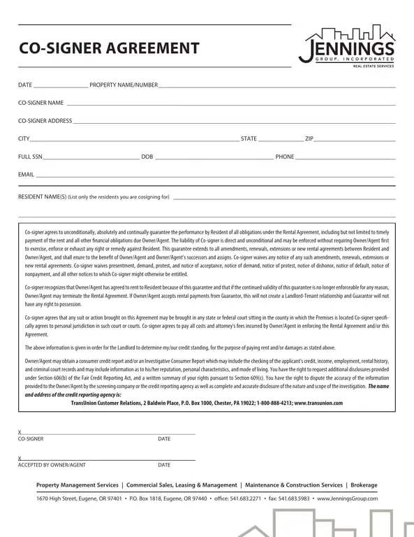 Co-Signer Details for Apartment Application