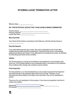 Wyoming Lease Termination Letter Details and Provisions form preview